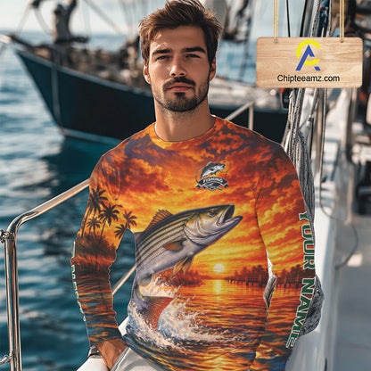 Personalized Striped Bass Fish Fishing Shirt Long Sleeve – Sunset Ocean Design NHT711
