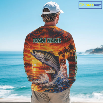 Personalized Striped Bass Fish Fishing Shirt Long Sleeve – Sunset Ocean Design NHT711