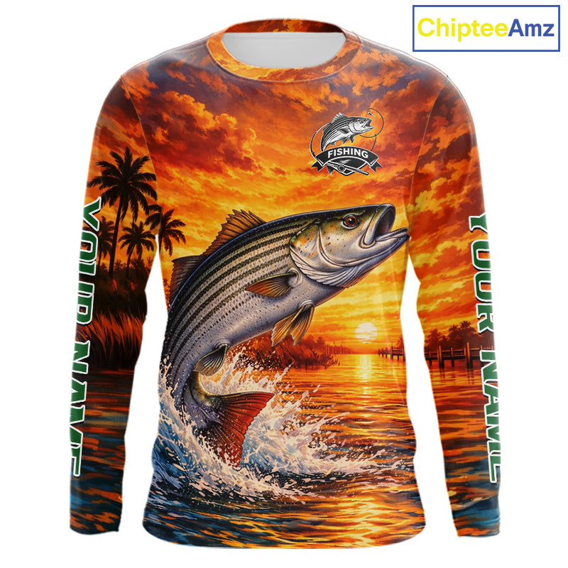 Personalized Striped Bass Fish Fishing Shirt Long Sleeve – Sunset Ocean Design NHT711