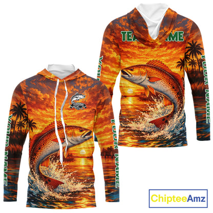 Personalized Redfish Fish Hooded Fishing Shirt Long Sleeve – Sunset Ocean Design NHT712