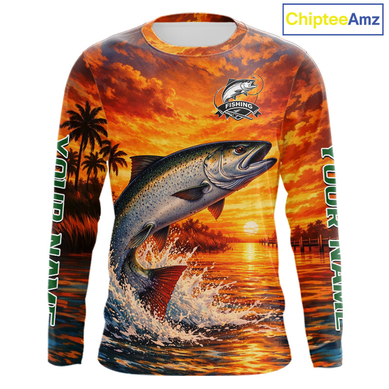Personalized Chinook Salmon Fish Fishing Shirt Long Sleeve – Sunset Ocean Design NHT713