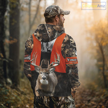 Load image into Gallery viewer, Personalized Hunting Shirt, Hunting Gear For Men – Orange Safety Camo with Big Buck NHT343