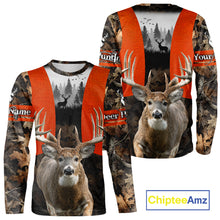 Load image into Gallery viewer, Personalized Hunting Shirt, Hunting Gear For Men – Orange Safety Camo with Big Buck NHT343
