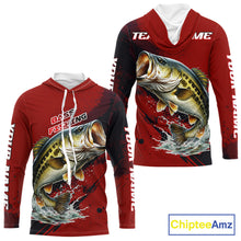 Load image into Gallery viewer, Bass Fishing Red Camo Custom Name UV Protection Fishing Shirts Long Sleeve Hooded For Men NHT528