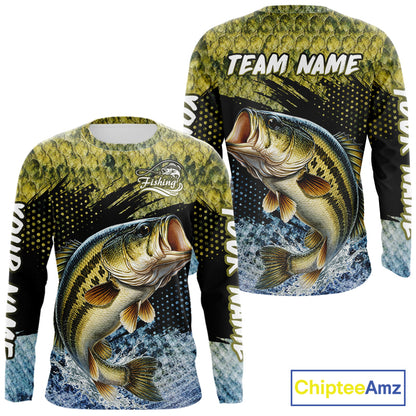 Largemouth Bass Fishing Green Camo Bass Jersey Customize Bass Fishing Shirts Long Sleeve NHT532