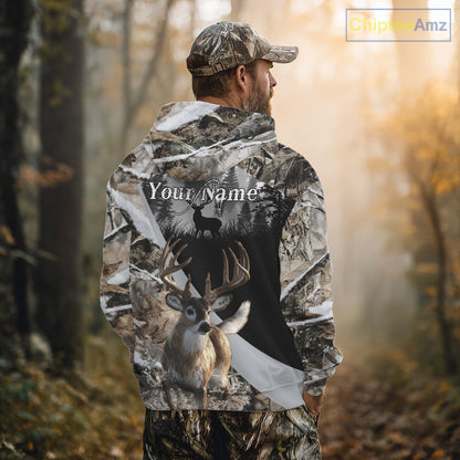 Whitetail Deer Hunting 3D All Over Print Winter Camo Shirt Custom Name Gifts For Hunter NHT215