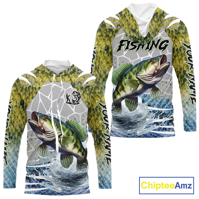 Beautiful Bass Fishing Shirts Long Sleeve Hooded Customize Name Fishing Personalized Gift NHT404