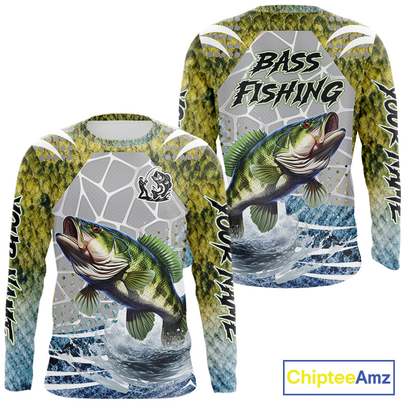 Beautiful Bass Fishing Shirts Long Sleeve Customize Name Fishing Personalized Gift NHT404