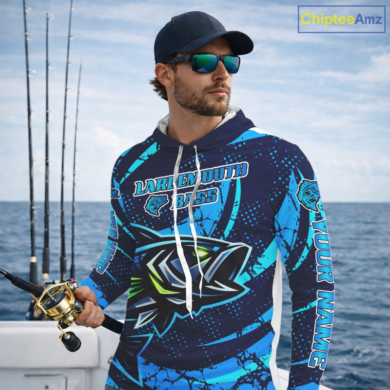 Blue Camo Largemouth Bass Fishing Jerseys, Custom Bass Performance Fishing Apparel NHT460