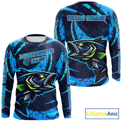 Blue Camo Largemouth Bass Fishing Jerseys, Custom Bass Performance Fishing Apparel NHT460