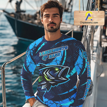 Blue Camo Largemouth Bass Fishing Jerseys, Custom Bass Performance Fishing Apparel NHT460