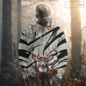 Best Deer Hunting Shirt 3D Gray Winter Camo Custom Name All Over Print Hunting Clothes NHT219