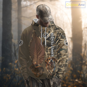 Custom Brown Camo 3D All Over Printed Rabbit Hunting Shirt With Beagle Dog, Hunting Gift NHT224