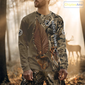 Custom Brown Camo 3D All Over Printed Rabbit Hunting Shirt With Beagle Dog, Hunting Gift NHT224