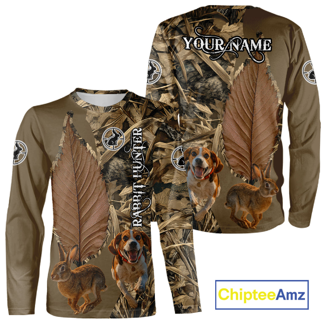 Custom Brown Camo 3D All Over Printed Rabbit Hunting Shirt With Beagle Dog, Hunting Gift NHT224