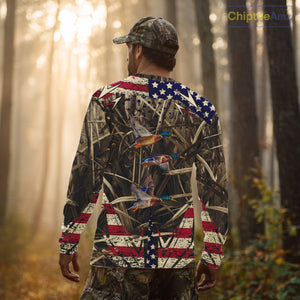 Beautiful Mallard Duck Hunting Waterfowl Camouflage Shirt with US Flag  Duck Hunting Season NHT122