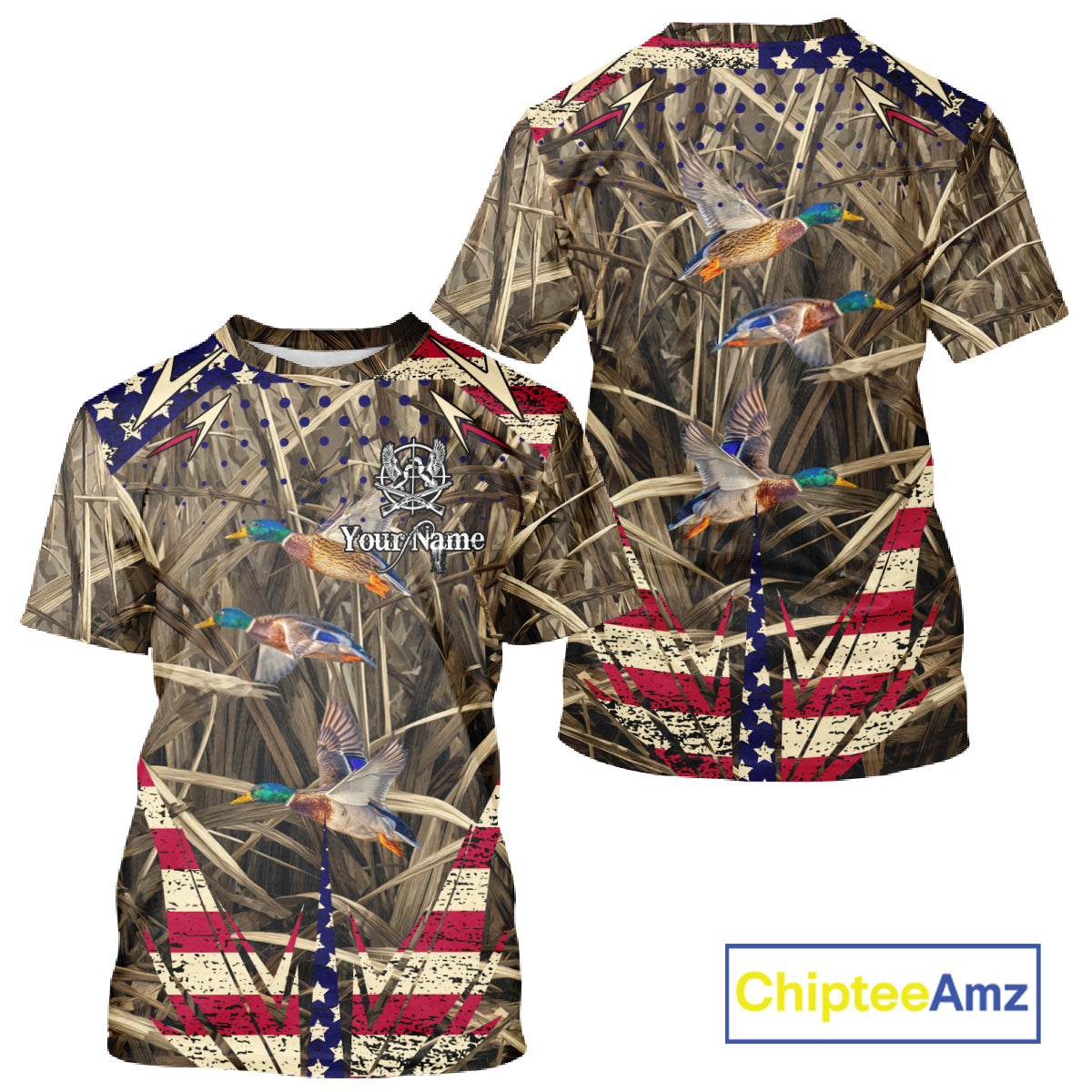 Beautiful Mallard Duck Hunting Waterfowl Camouflage Shirt with US Flag Duck Hunting Season NHT122