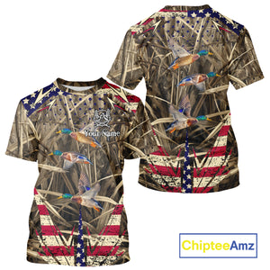 Beautiful Mallard Duck Hunting Waterfowl Camouflage Shirt with US Flag  Duck Hunting Season NHT122