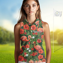 Load image into Gallery viewer, Custom Hibicus Flamingo Floral Golf Sleeveless Polo Shirts For Womens, Flower Golf Team Shirts NHT540