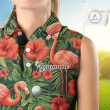 Load image into Gallery viewer, Custom Hibicus Flamingo Floral Golf Sleeveless Polo Shirts For Womens, Flower Golf Team Shirts NHT540