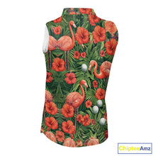 Load image into Gallery viewer, Custom Hibicus Flamingo Floral Golf Sleeveless Polo Shirts For Womens, Flower Golf Team Shirts NHT540