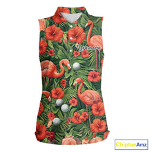 Load image into Gallery viewer, Custom Hibicus Flamingo Floral Golf Sleeveless Polo Shirts For Womens, Flower Golf Team Shirts NHT540