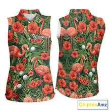 Load image into Gallery viewer, Custom Hibicus Flamingo Floral Golf Sleeveless Polo Shirts For Womens, Flower Golf Team Shirts NHT540