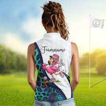 Load image into Gallery viewer, Funny Pink Flamingo Custom Colorful Neon Leopard Team Sleeveless Golf Polo Shirt For Women NHT544