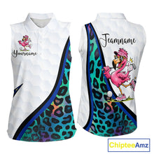 Load image into Gallery viewer, Funny Pink Flamingo Custom Colorful Neon Leopard Team Sleeveless Golf Polo Shirt For Women NHT544