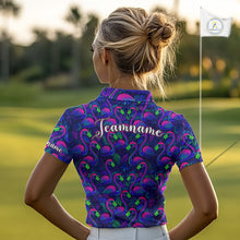 Load image into Gallery viewer, Womens Golf Polo Shirt Neon Flamingos Tropical Pattern Custom Name, Golfing Gifts NHT557