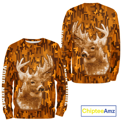 Deer hunting Custom Name Full Printing Orange Camo, Personalized hunting Shirt for Men NHT377