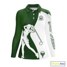 Load image into Gallery viewer, Custom Green &amp; White Golf Shirt For Womens, Golf Jersey Team Golf For Womens NHT560