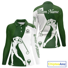 Load image into Gallery viewer, Custom Green &amp; White Golf Shirt For Womens, Golf Jersey Team Golf For Womens NHT560