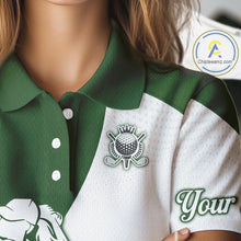 Load image into Gallery viewer, Custom Green &amp; White Golf Shirt For Womens, Golf Jersey Team Golf For Womens NHT560