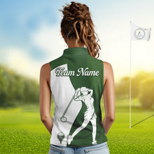 Load image into Gallery viewer, Custom Green &amp; White Womens Sleeveless Golf Polo Shirt, Golf Jersey Team Golf For Women NHT560