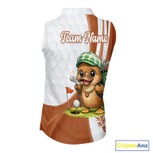 Load image into Gallery viewer, Funny Womens Sleeveless Golf Polo Shirt Custom Brown And White Platypus Pattern White Golf Shirts NHT576