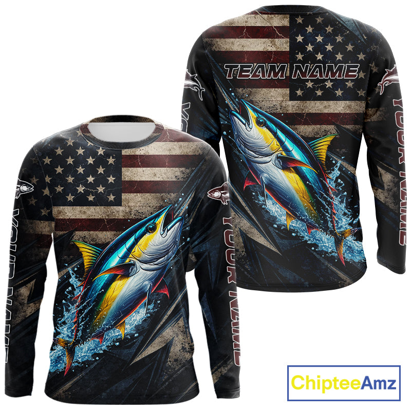 Patriotic Tuna Fishing Jerseys, Personalized American Flag Tuna  Fishing Shirts Long Sleeve NHT581