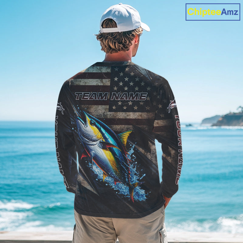 Patriotic Tuna Fishing Jerseys, Personalized American Flag Tuna  Fishing Shirts Long Sleeve NHT581
