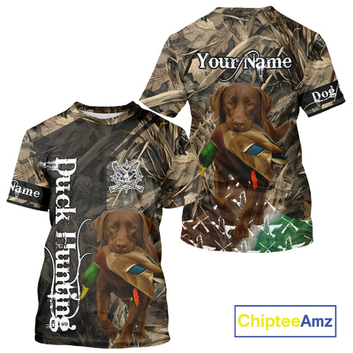 Duck Hunting with Chocolate Labrador Retriever All Over Printed Shirts, Lab Hunting Shirt NHT244