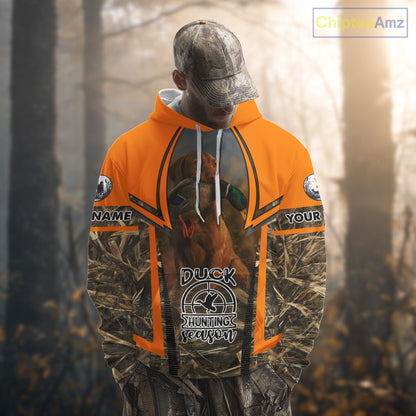 Duck Hunting Shirt Personalized with Vizsla Dog Camo Orange Hunting Clothes For Men NHT151