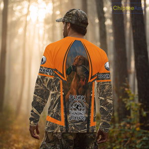 Duck Hunting Shirt Personalized with Vizsla Dog Camo Orange Hunting Clothes For Men NHT151
