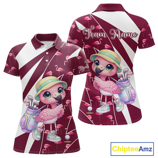 Cute Pink Flamingo Custom Pattern Funny Golf Shirts For Women, Flamingo Golf Team Shirt NHT593