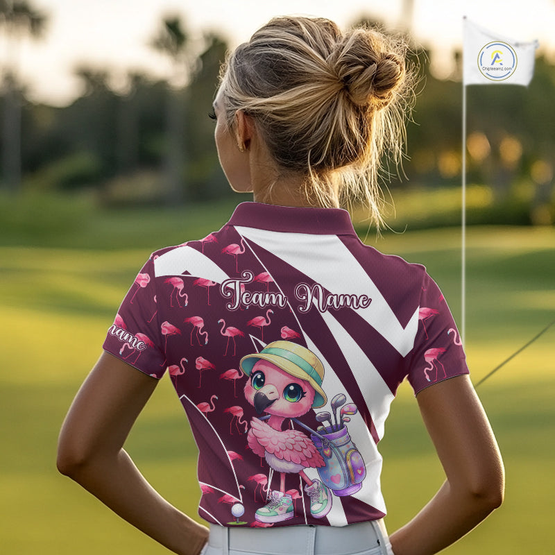 Cute Pink Flamingo Custom Pattern Funny Golf Shirts For Women, Flamingo Golf Team Shirt NHT593