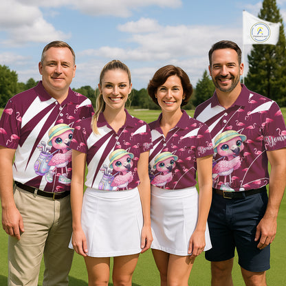 Cute Pink Flamingo Custom Pattern Funny Golf Shirts For Women, Flamingo Golf Team Shirt NHT593