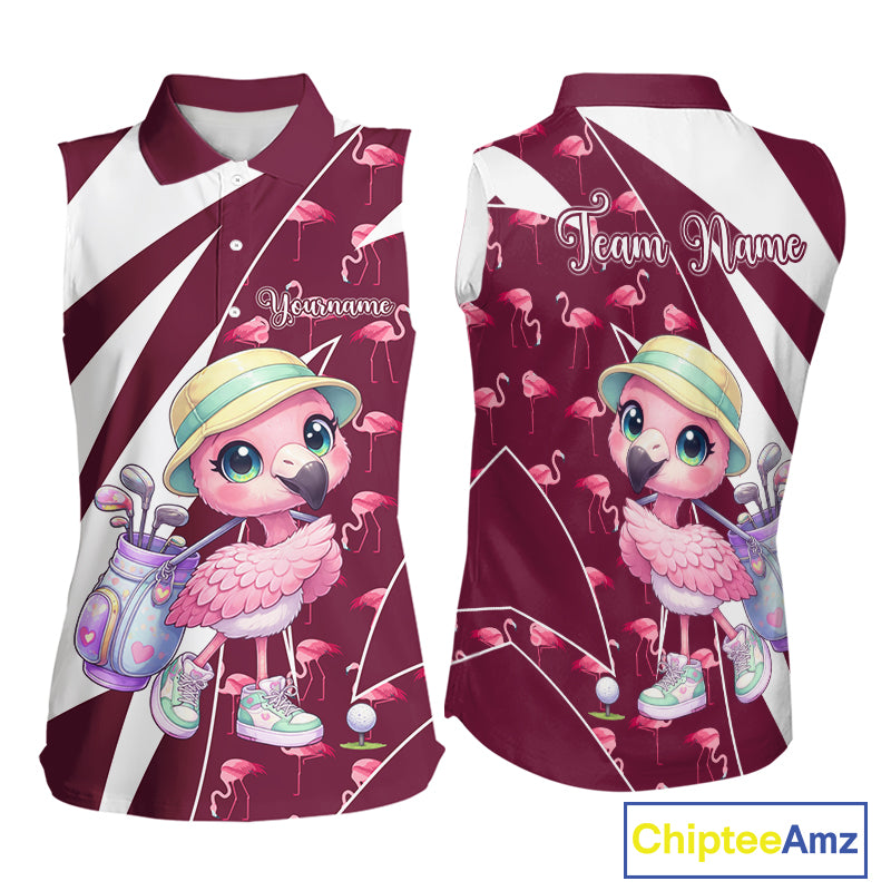 Cute Pink Flamingo Custom Pattern Funny Womens Sleeveless Golf Shirts Flamingo Golf Team Shirt NHT593