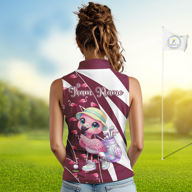 Cute Pink Flamingo Custom Pattern Funny Womens Sleeveless Golf Shirts Flamingo Golf Team Shirt NHT593