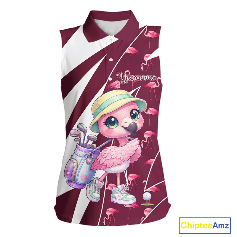 Cute Pink Flamingo Custom Pattern Funny Womens Sleeveless Golf Shirts Flamingo Golf Team Shirt NHT593