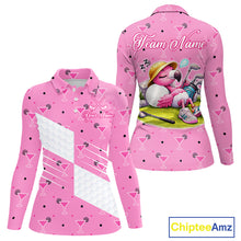Load image into Gallery viewer, Personalized Womens Golf Polo Shirt With Flamingo Sleep– Funny Cartoon Pattern For Golfer NHT598