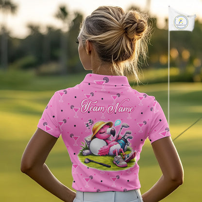 Personalized Womens Golf Polo Shirt With Flamingo Sleep– Funny Cartoon Pattern For Golfer NHT598