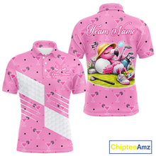 Load image into Gallery viewer, Personalized Mens Golf Polo Shirt With Flamingo Sleep– Funny Cartoon Pattern For Golfer NHT598